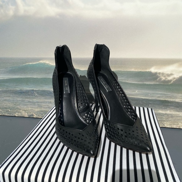 Rachel Zoe Callie Baby Calf Black Leather Heels - Picture 2 of 11